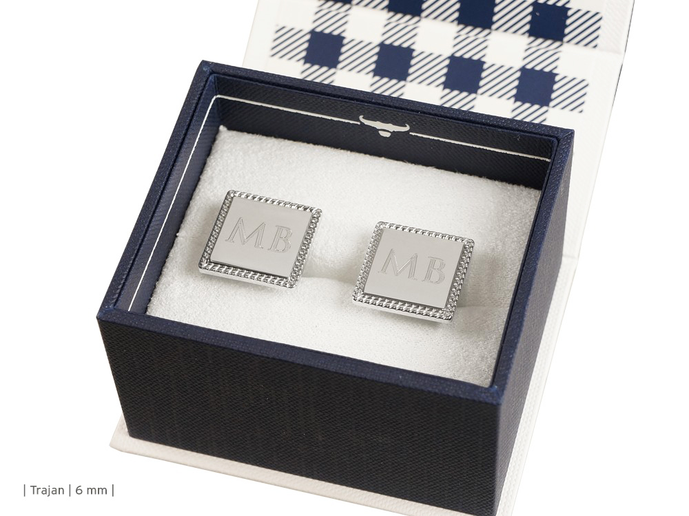 Personalized Cufflinks Ox & Bull 925 Sterling Silver Rope Border Squareproduct zoom image #2