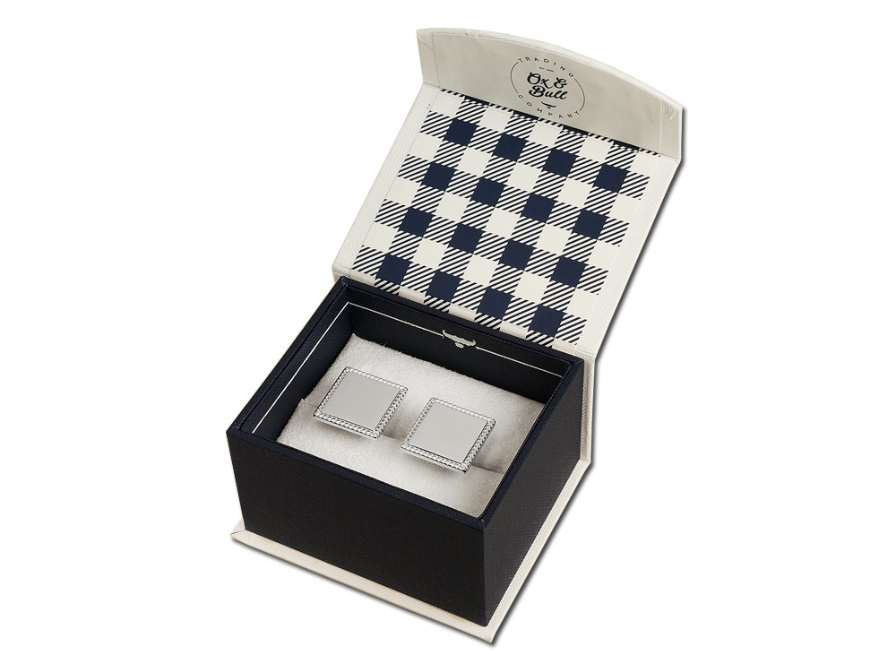 Personalized Cufflinks Ox & Bull 925 Sterling Silver Rope Border Squareproduct zoom image #3